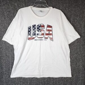 Made in the USA T-Shirt Mens 2X USA Made in America 2019 White Patriotic EUC
